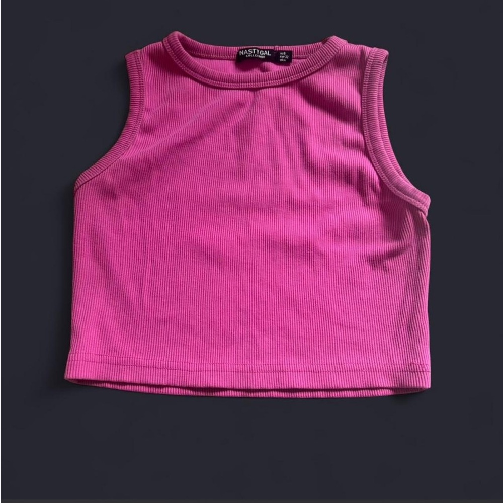 Nasty Gal Bright Hot Pink Ribbed Tank Crop Top